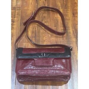 Tusk Brand Dark Red & Black Leather Shoulder Bag Crossbody Handbag